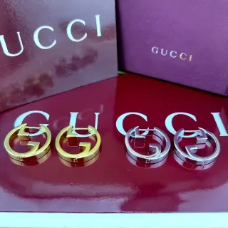 Gucci GG Marmont Gold Silver Interlocking G Logo Circular Hoop Earrings