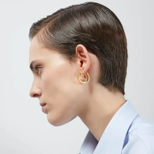 Gucci GG Marmont Gold Silver Interlocking G Logo Circular Hoop Earrings 2