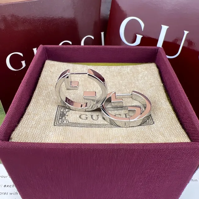 Gucci GG Marmont Gold Silver Interlocking G Logo Circular Hoop Earrings 3