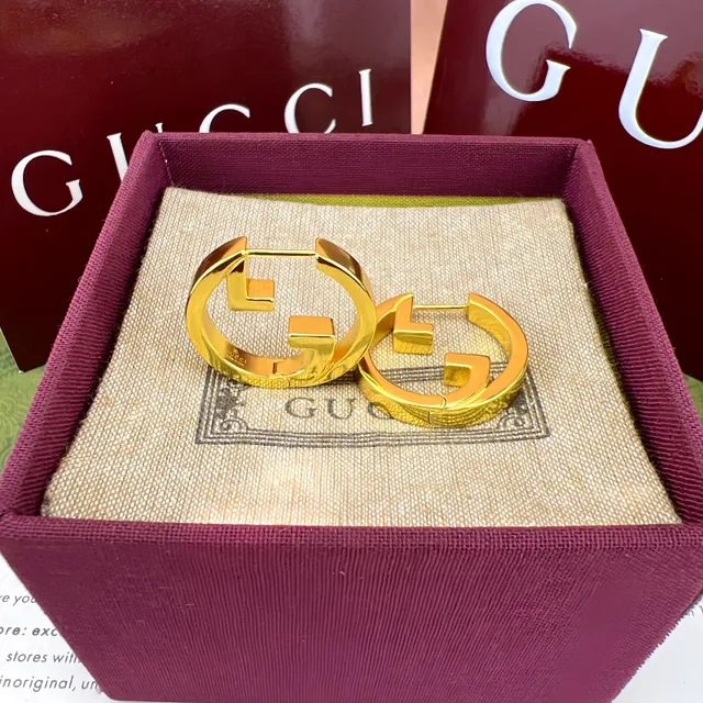 Gucci GG Marmont Gold Silver Interlocking G Logo Circular Hoop Earrings 4