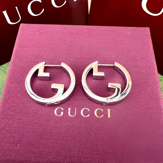 Gucci GG Marmont Gold Silver Interlocking G Logo Circular Hoop Earrings 5