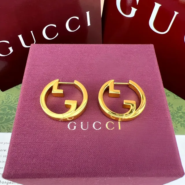 Gucci GG Marmont Gold Silver Interlocking G Logo Circular Hoop Earrings 6