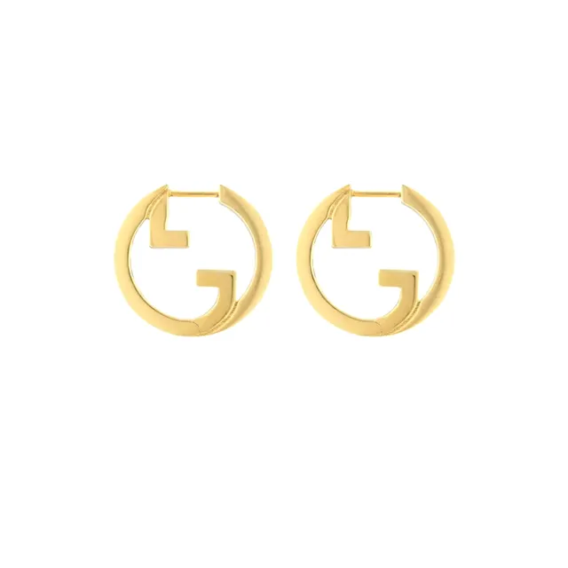 Gucci GG Marmont Gold Silver Interlocking G Logo Circular Hoop Earrings 8