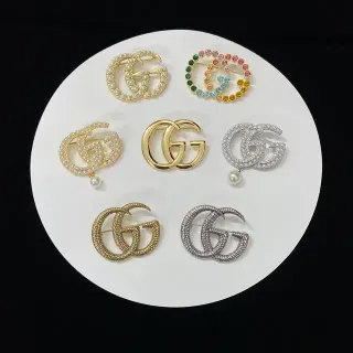 Gucci GG Marmont Interlocking G Pearl and Crystal Brooches