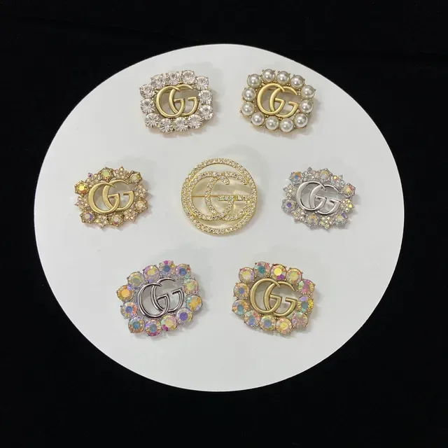 Gucci GG Marmont Interlocking G Pearl and Crystal Brooches 4