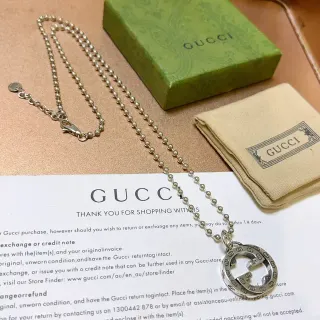 Gucci GG Marmont Interlocking G Pendant Silver-Tone Ball Chain Necklace