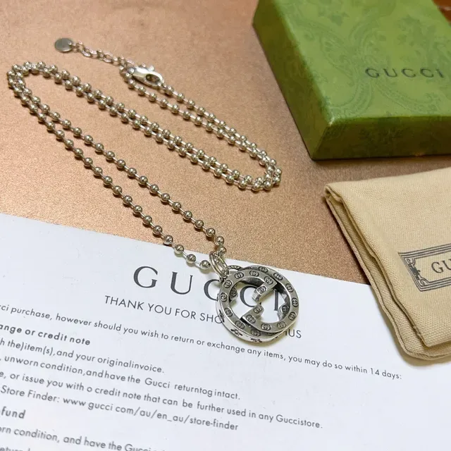Gucci GG Marmont Interlocking G Pendant Silver-Tone Ball Chain Necklace 3