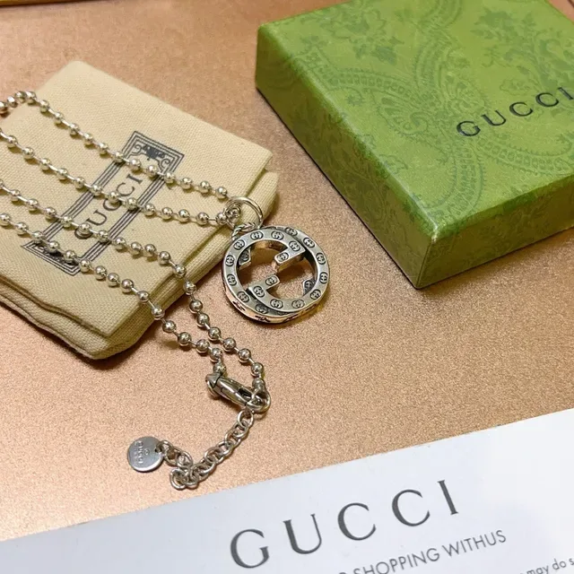 Gucci GG Marmont Interlocking G Pendant Silver-Tone Ball Chain Necklace 6