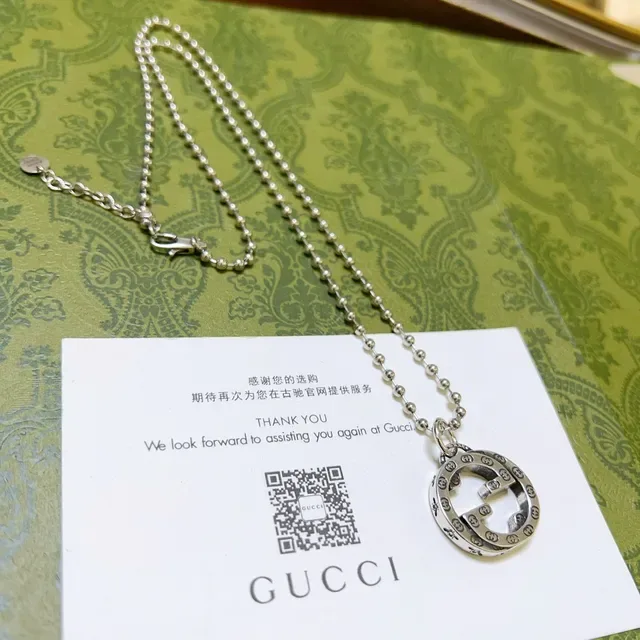 Gucci GG Marmont Interlocking G Pendant Silver-Tone Ball Chain Necklace 7