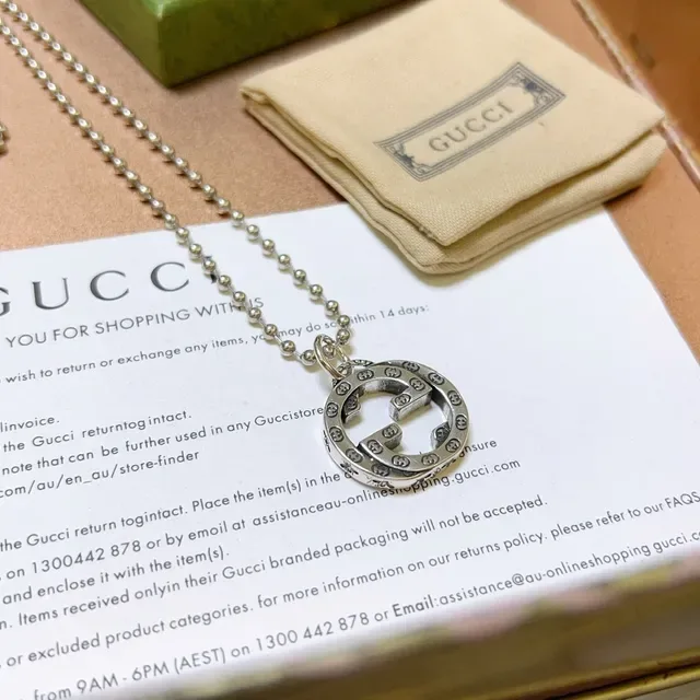 Gucci GG Marmont Interlocking G Pendant Silver-Tone Ball Chain Necklace 9