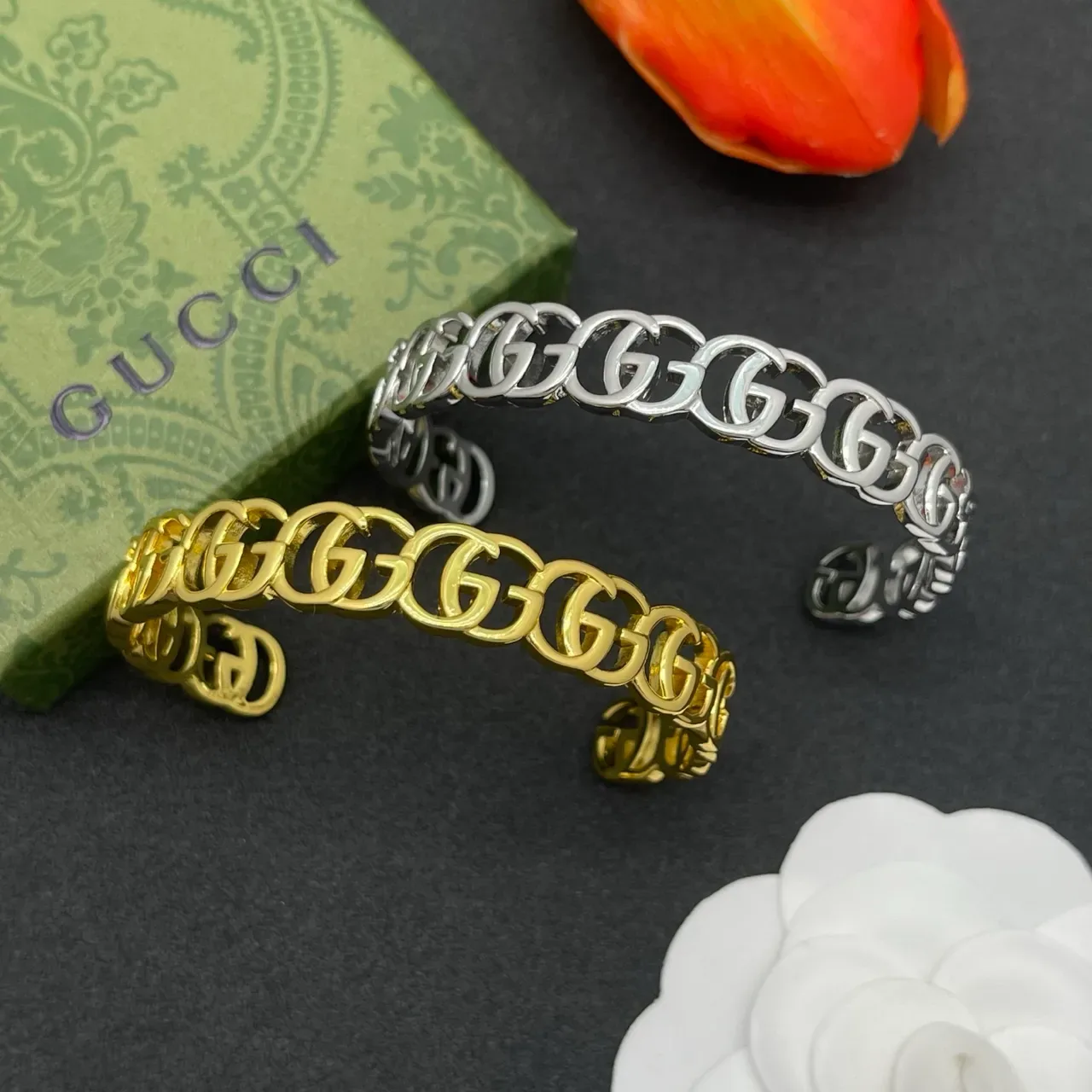 Gucci GG Marmont Interlocking G Silver-Tone Cuff Bracelet 2