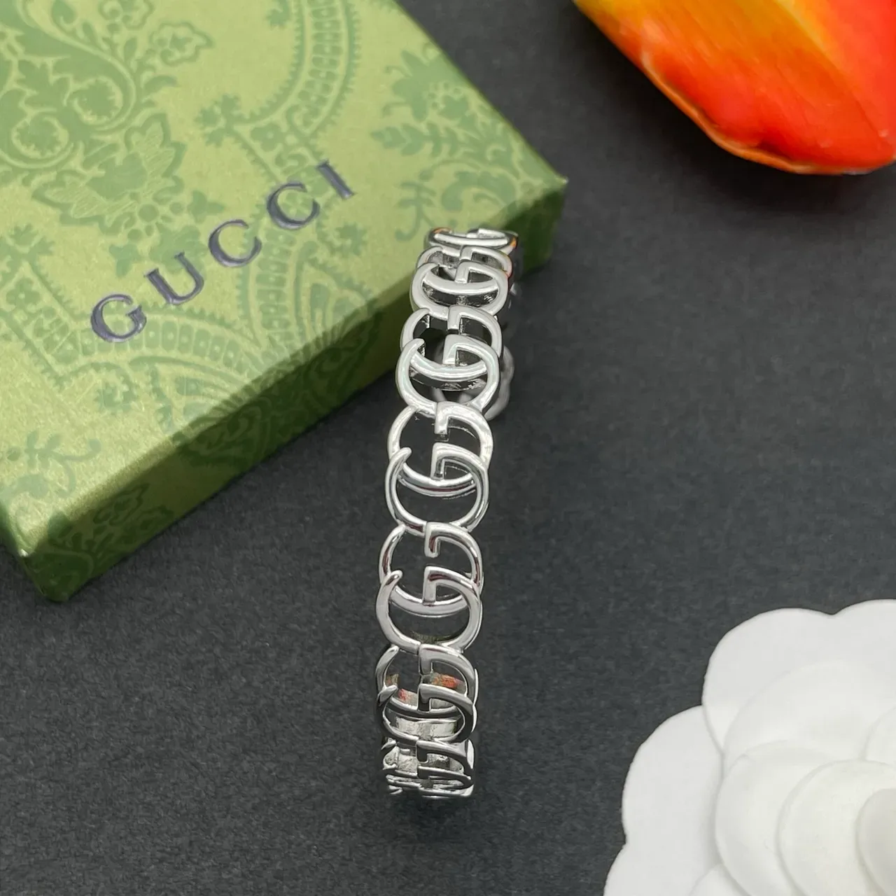 Gucci GG Marmont Interlocking G Silver-Tone Cuff Bracelet 6