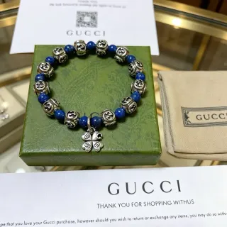 Gucci GG Marmont Lápiz Lazuli y Pulsera de Cuentas con Tono Plateado