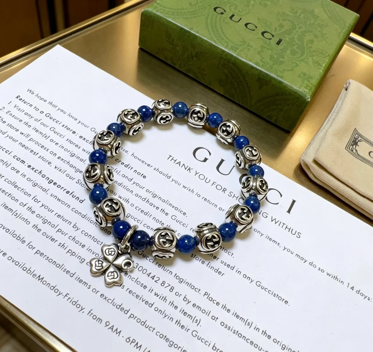 Gucci GG Marmont Lapis Lazuli et Bracelet Perlé Argenté 5