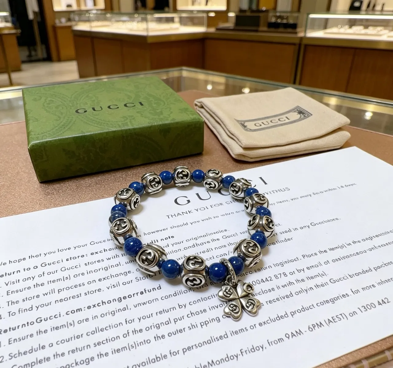 Gucci GG Marmont Lapis Lazuli et Bracelet Perlé Argenté 9