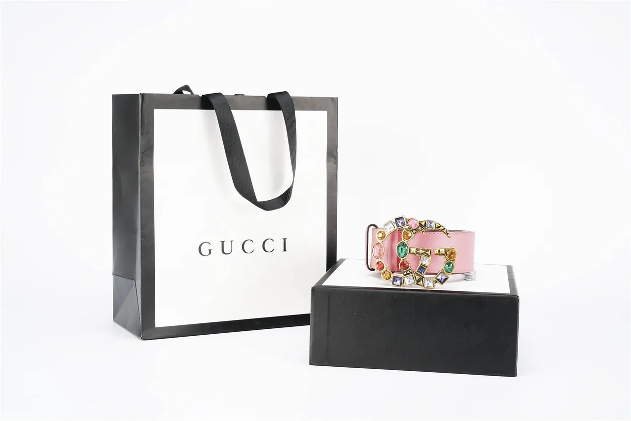 Gucci GG Marmont Multicolor Crystal Pink Leather Belt 4