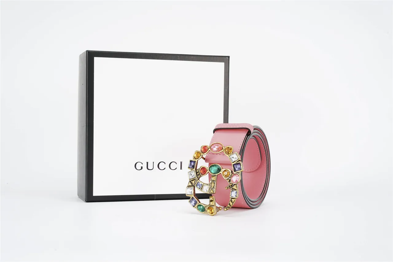 Gucci GG Marmont Multicolor Crystal Pink Leather Belt 5