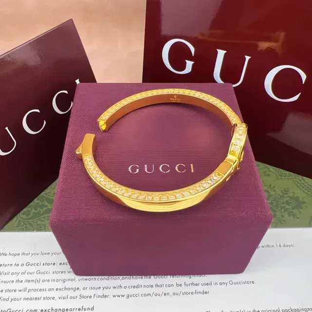Gucci GG Marmont Pavé Crystal Gold-Tone Hinged Bracelet 5