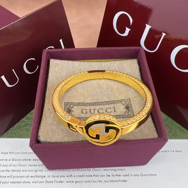 Gucci GG Marmont Pavé Crystal Gold-Tone Hinged Bracelet 7