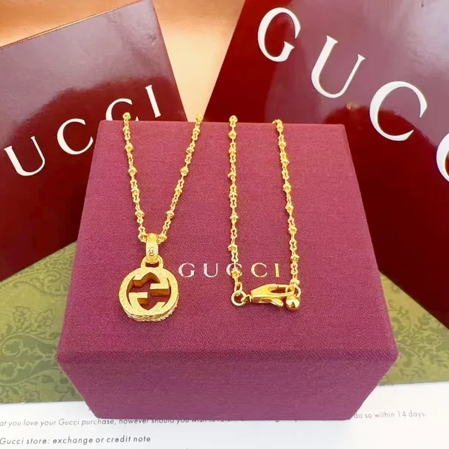 Gucci GG Marmont Pendant Gold Silver Interlocking G Logo Textured Bezel Necklace 4