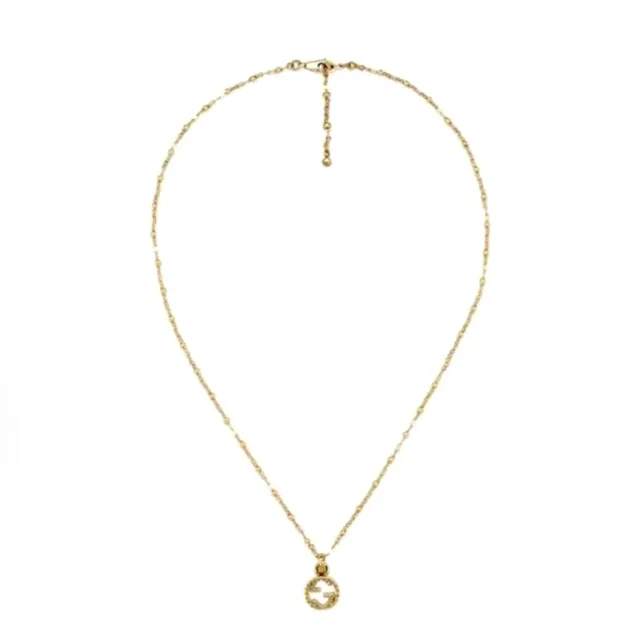 Gucci GG Marmont Pendant Gold Silver Interlocking G Logo Textured Bezel Necklace 8
