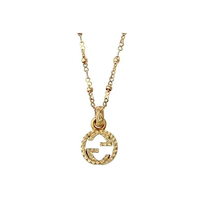 Gucci GG Marmont Pendant Gold Silver Interlocking G Logo Textured Bezel Necklace 9