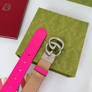 Gucci GG Marmont Pink and Beige Leather Belt