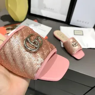 Gucci GG Marmont Quilted Sequined Pink Slippers