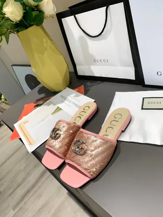 Gucci GG Marmont Quilted Sequined Pink Slippers 4