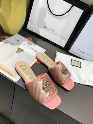 Gucci GG Marmont Quilted Sequined Pink Slippers 5
