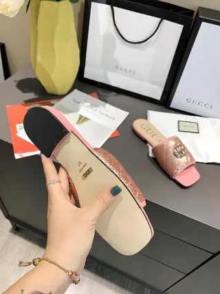 Gucci GG Marmont Quilted Sequined Pink Slippers 6