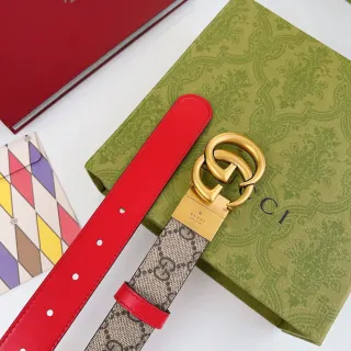 Gucci GG Marmont Red and Beige Leather Belt