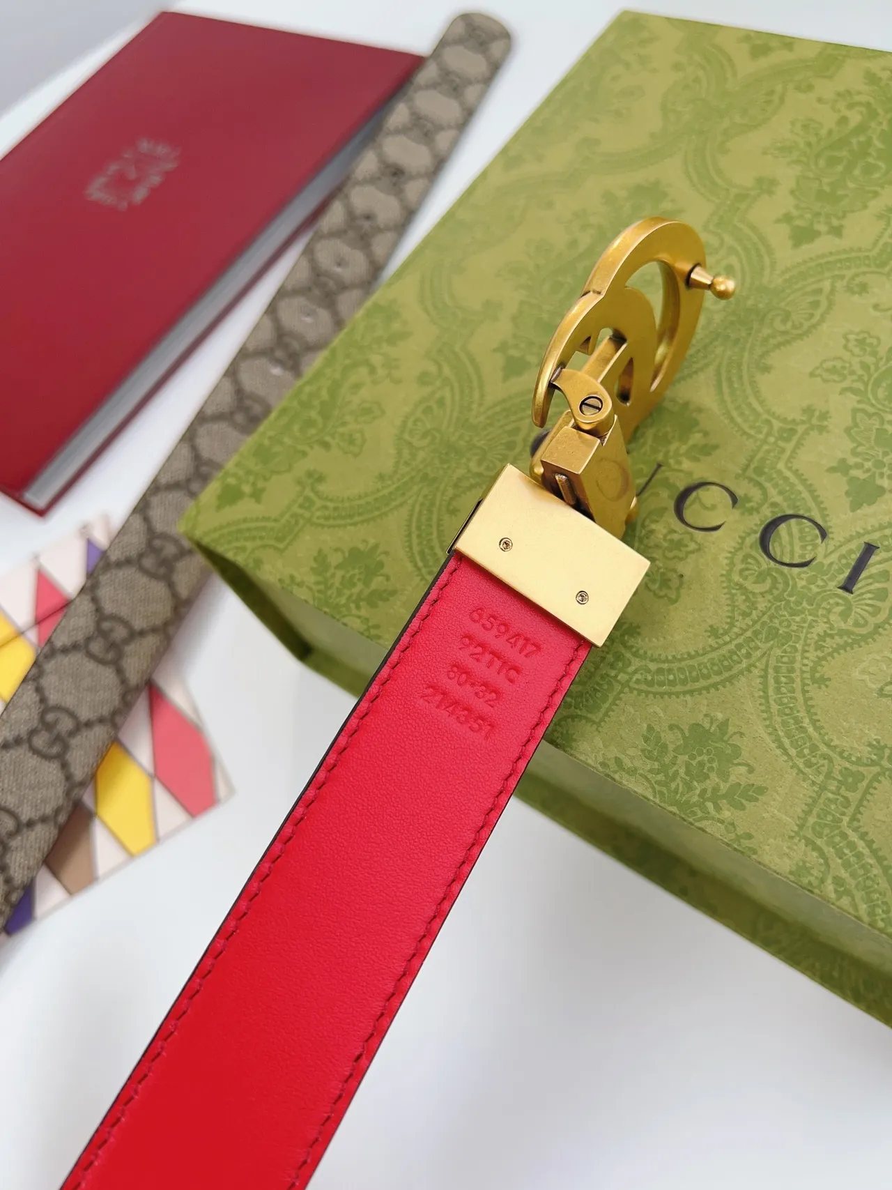 Gucci GG Marmont Red and Beige Leather Belt 4