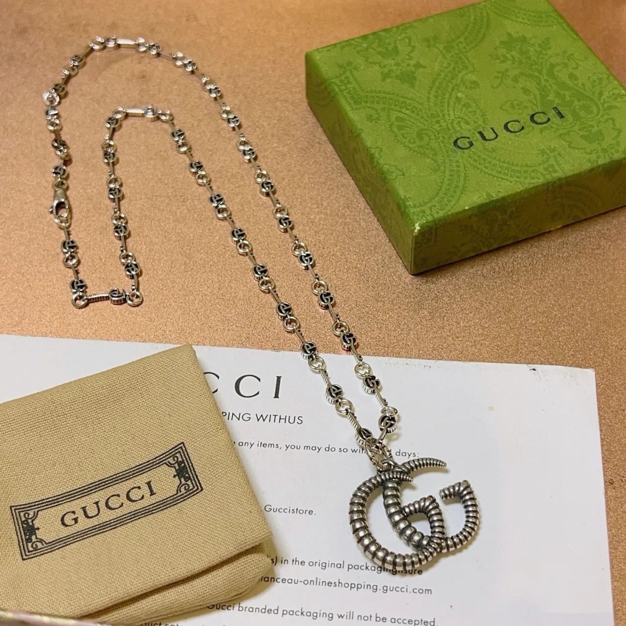Gucci GG Marmont Rope-Textured Double G Necklace 4