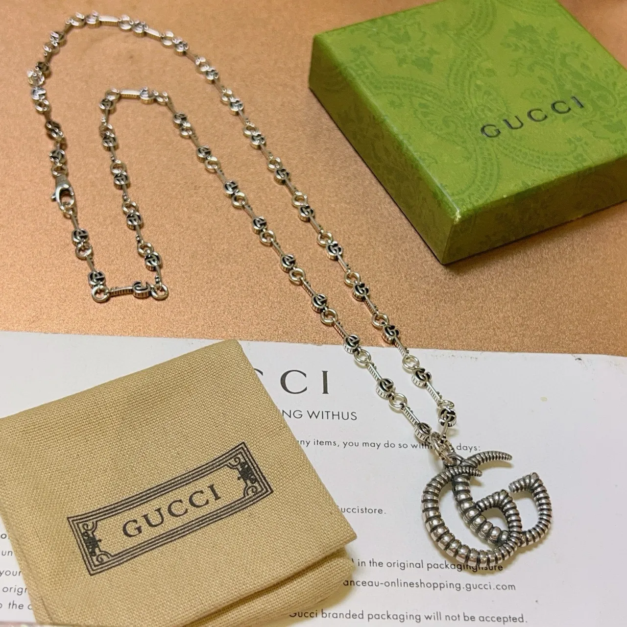 Gucci GG Marmont Rope-Textured Double G Necklace 7