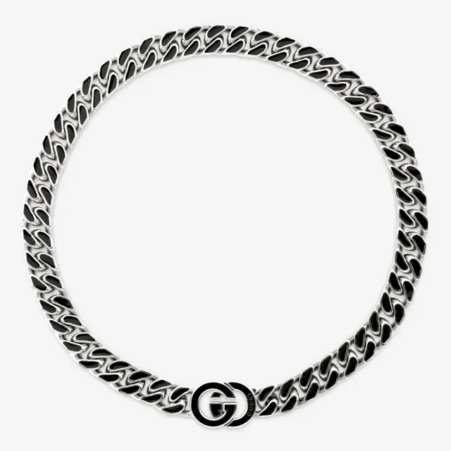 Gucci GG Marmont Silver Black Chunky Curb-Link Chain Interlocking Double-G Logo Clasp Bracelet 9