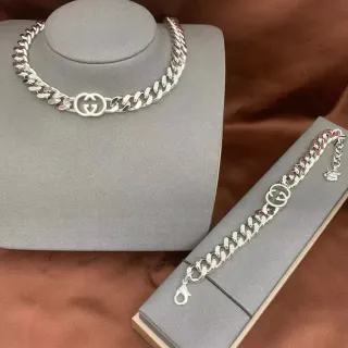 Gucci GG Marmont Silver-Tone Curb Chain Necklace