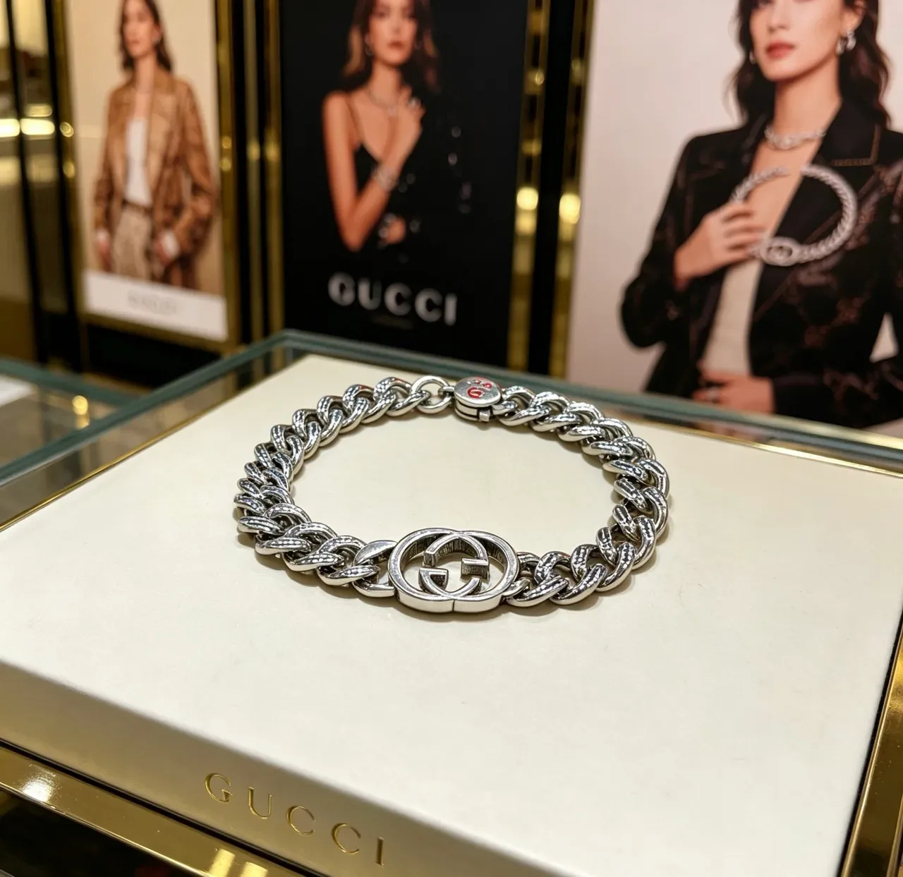Gucci GG Marmont Silver-Tone Curb-Link Bracelet 5