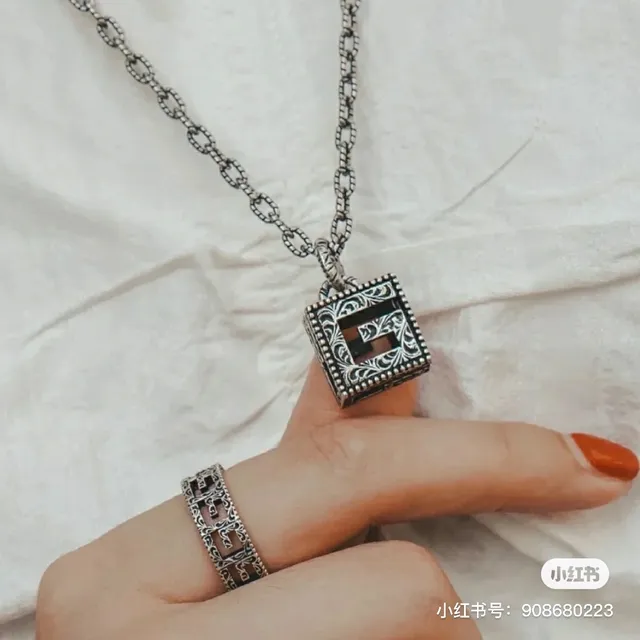 Gucci GG Marmont Square Interlocking G Pendant Necklace 2