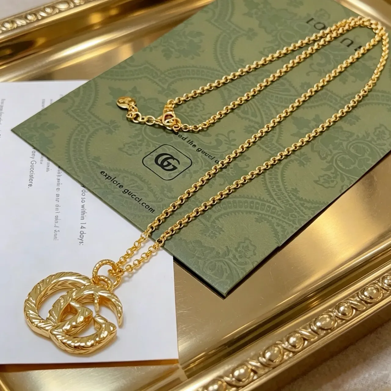 Gucci GG Marmont Twisted Rope Interlocking G Gold Necklace 4