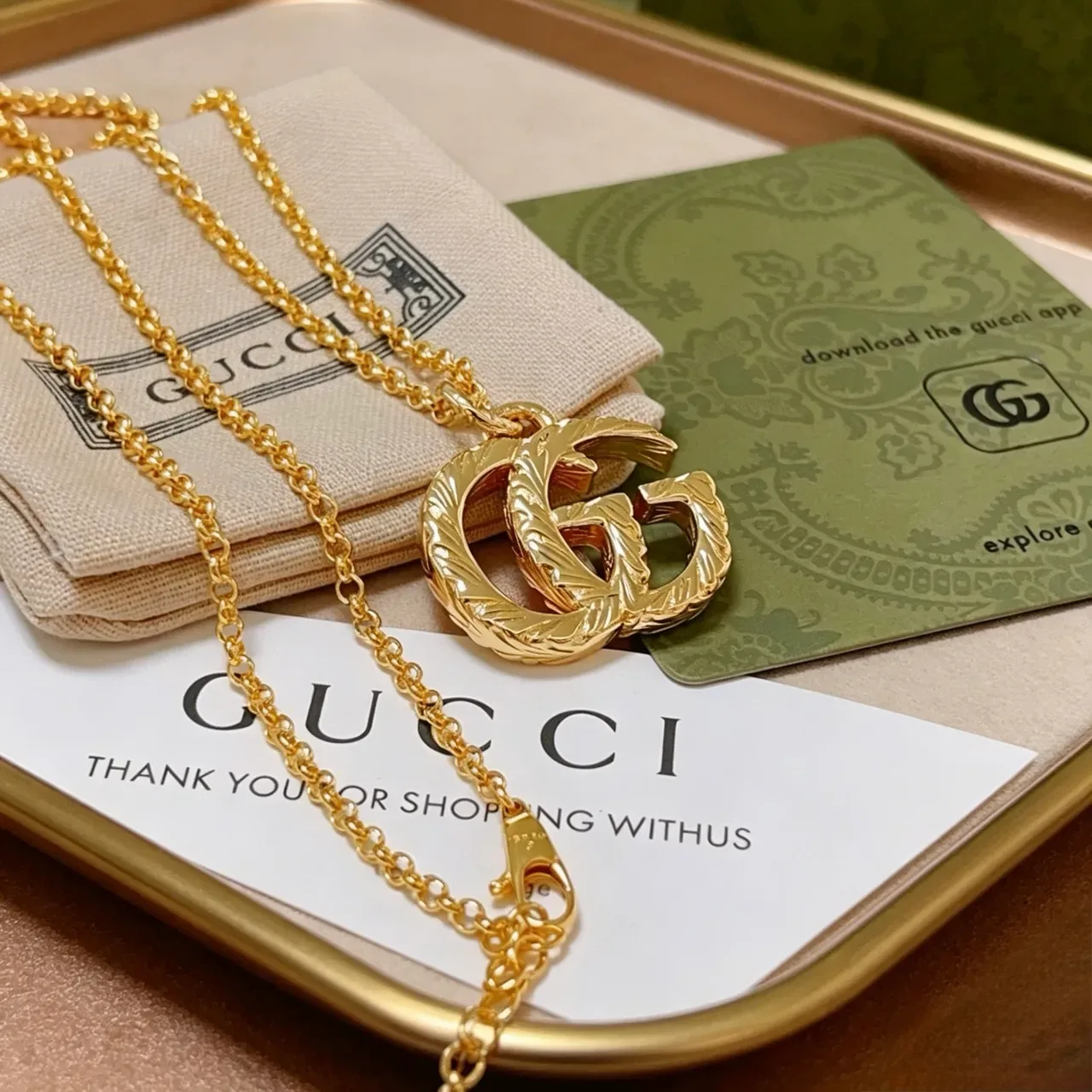 Gucci GG Marmont Twisted Rope Interlocking G Gold Necklace 7