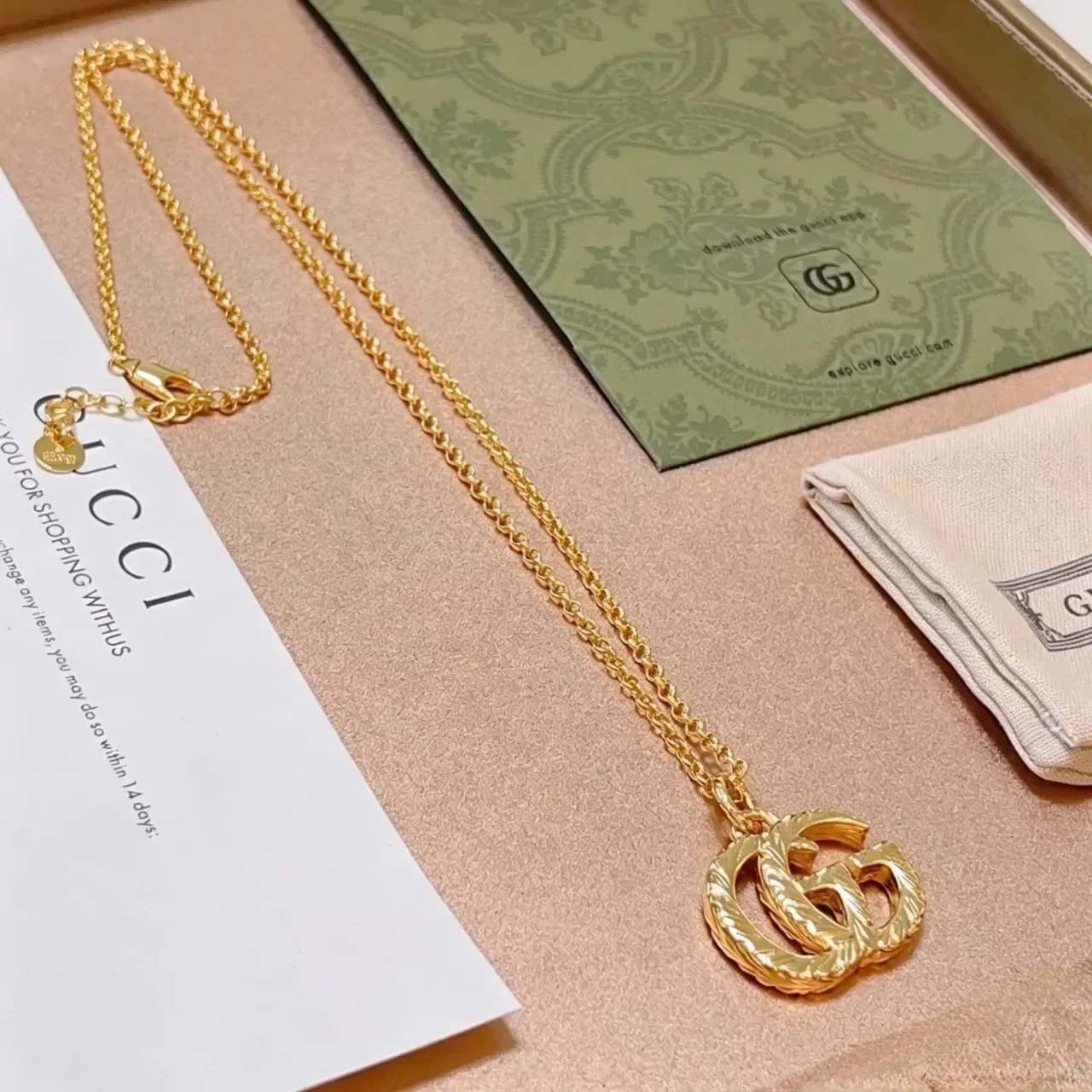Gucci GG Marmont Twisted Rope Interlocking G Gold Necklace 9