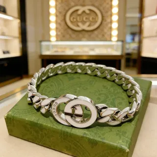 Gucci GG Marmont White Enamel Curb Chain Bracelet