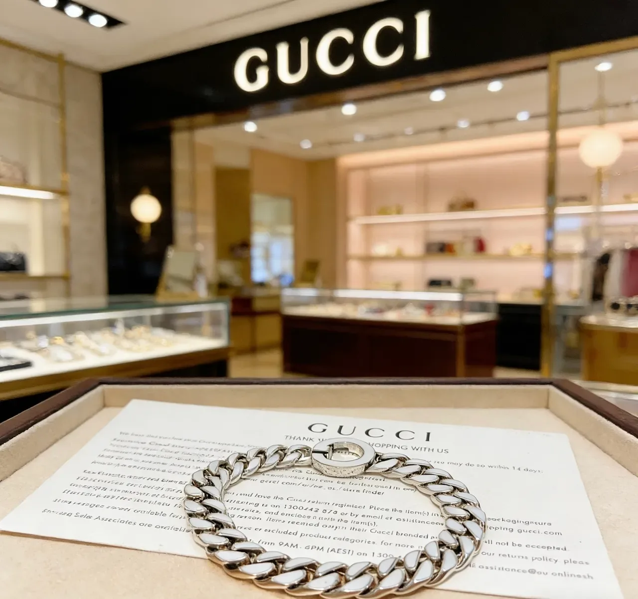 Gucci GG Marmont White Enamel Curb Chain Bracelet 4