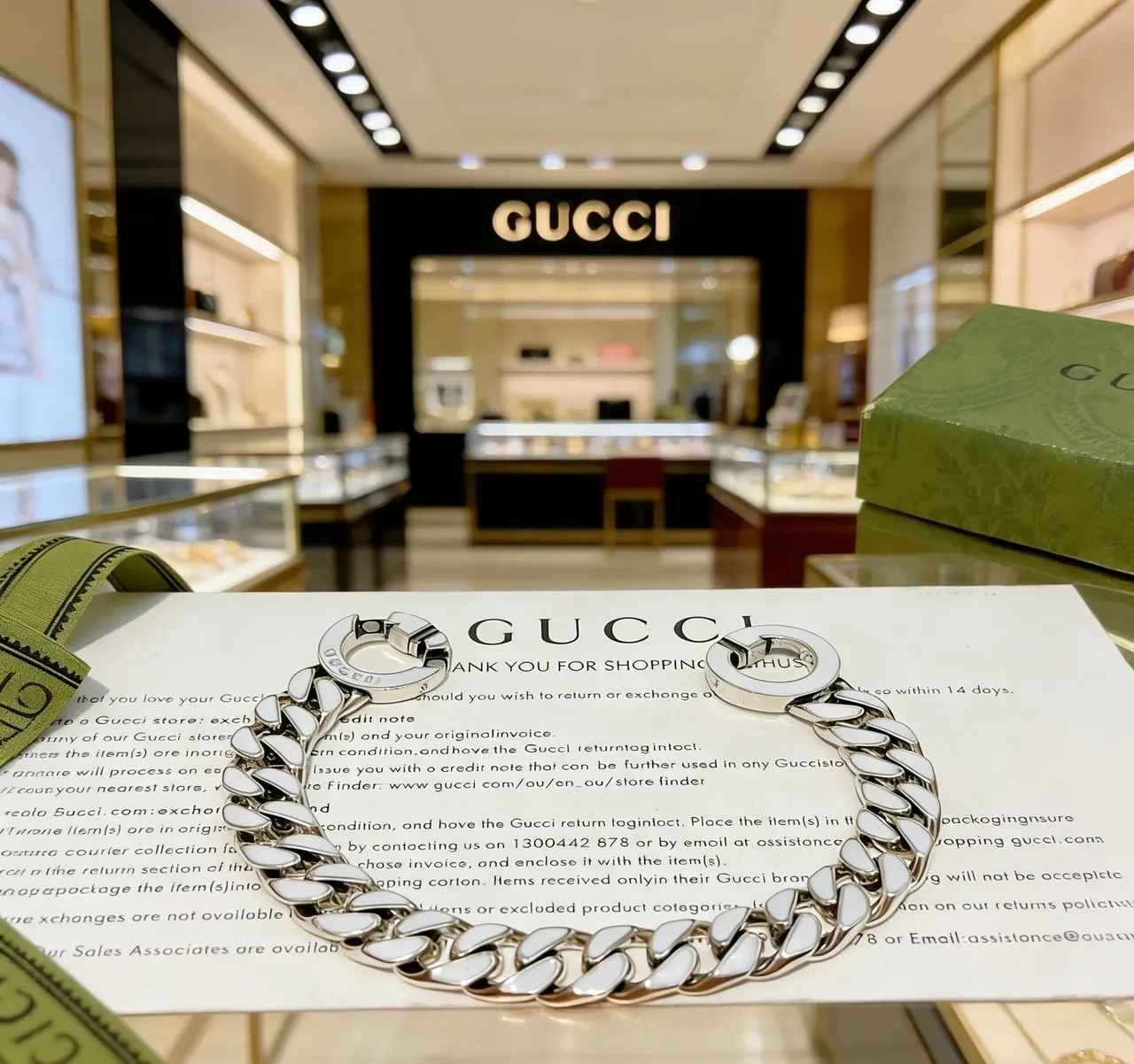 Gucci GG Marmont White Enamel Curb Chain Bracelet 7
