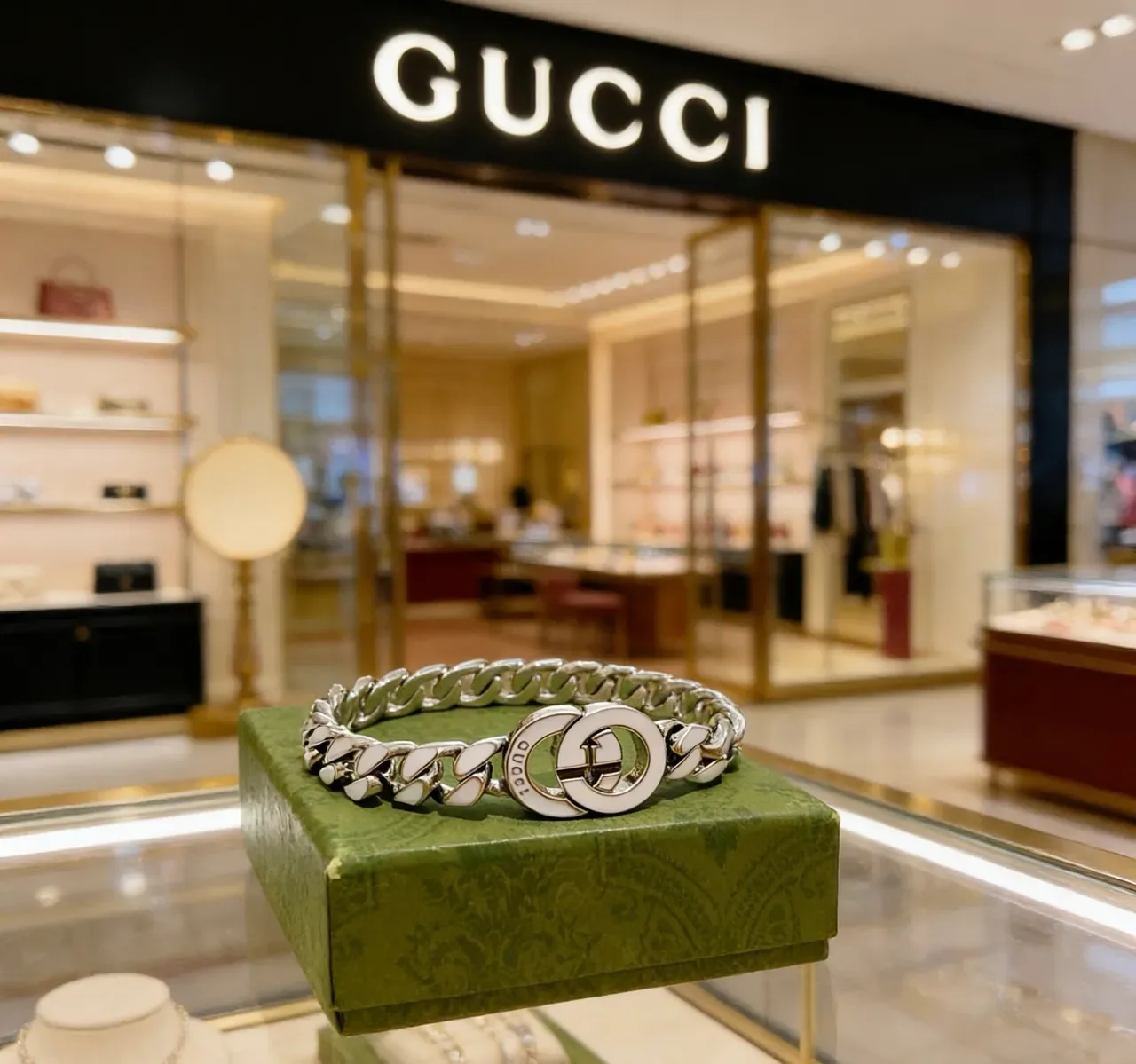Gucci GG Marmont White Enamel Curb Chain Bracelet 8