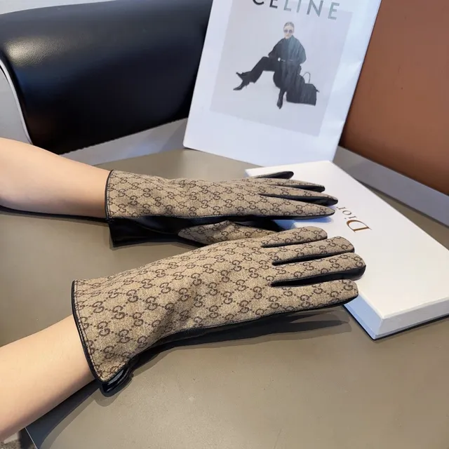 Gucci GG Monogram Canvas and Leather Gloves 2