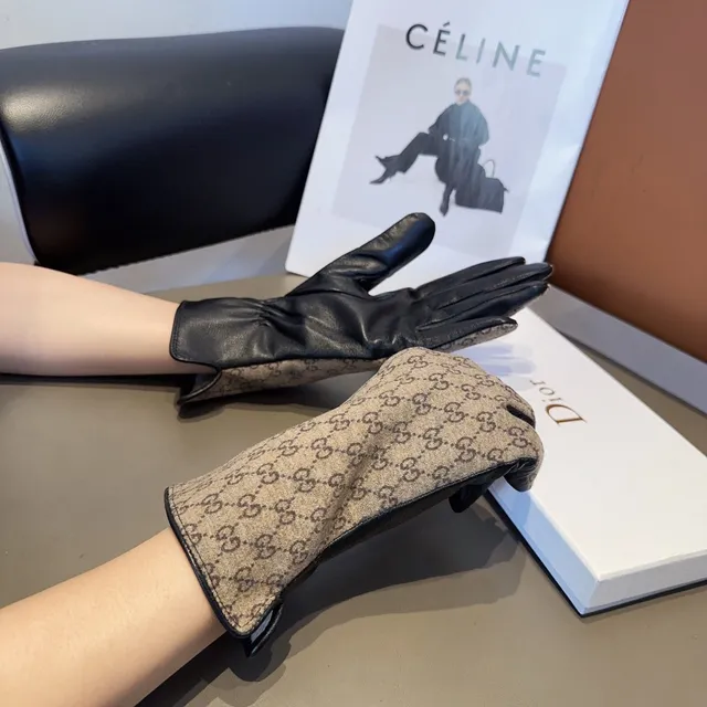 Gucci GG Monogram Canvas and Leather Gloves 4