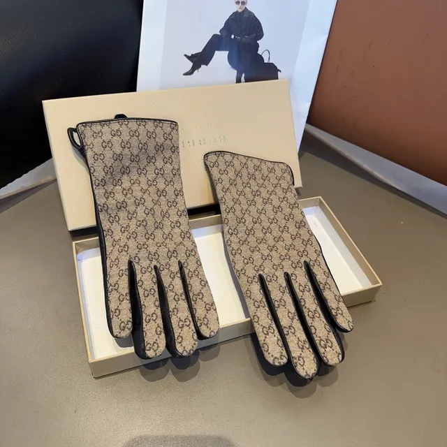 Gucci GG Monogram Canvas and Leather Gloves 5