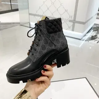Gucci GG Monogram Quilted Collar Chunky Lug Sole Ankle Boot